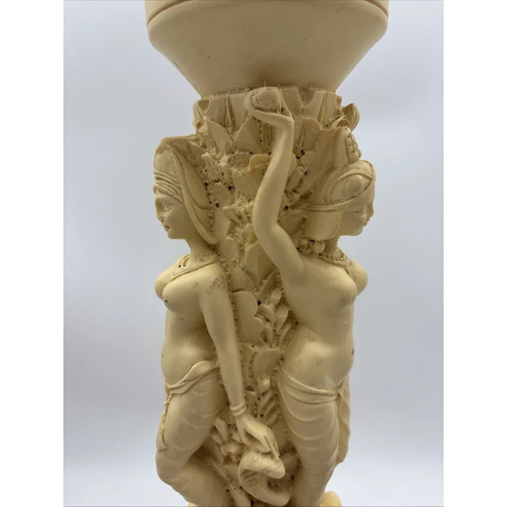 Vintage Asian Heavily Carved Resin Goddess Elephant Plant Stand Pedestal